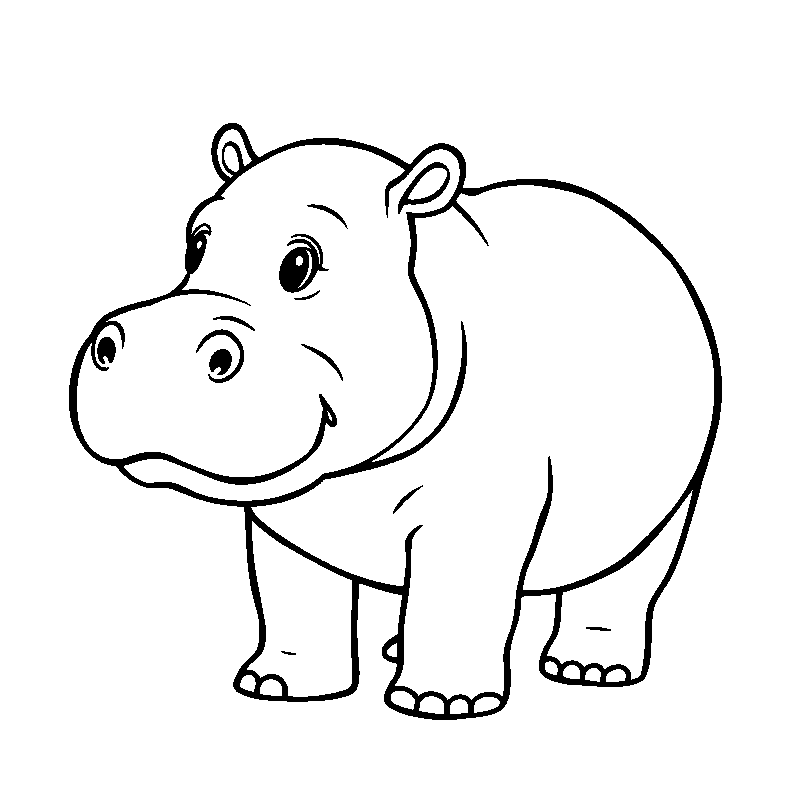 Baby hippo standing in water coloring page