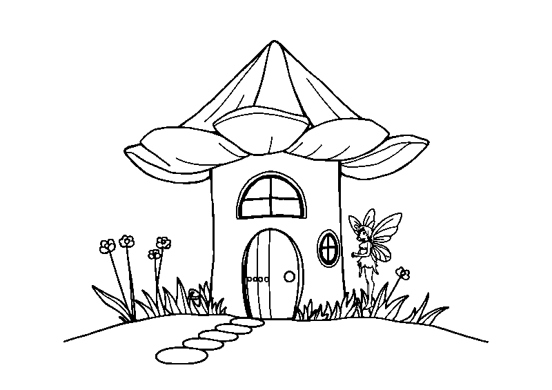 Casa florida con hada dibujo para colorear