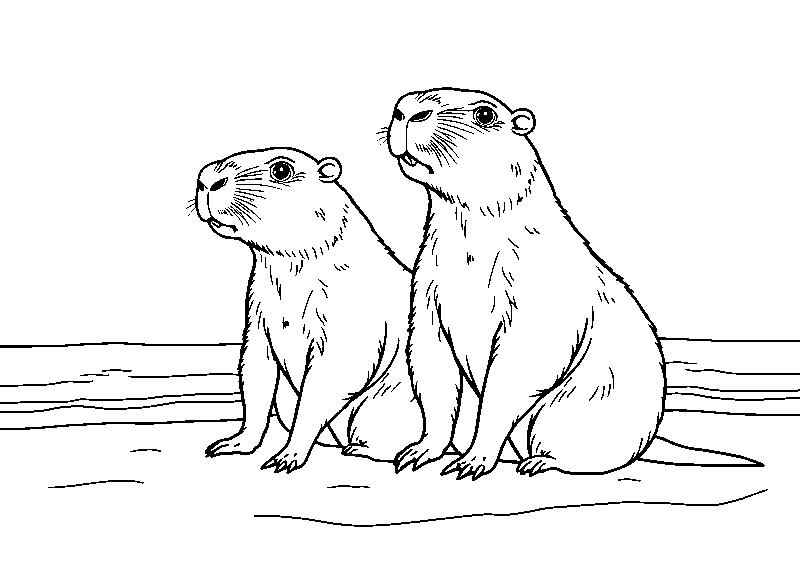 Capybaras en la playa dibujo para colorear