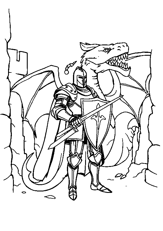 Brave knight ready to fight coloring page