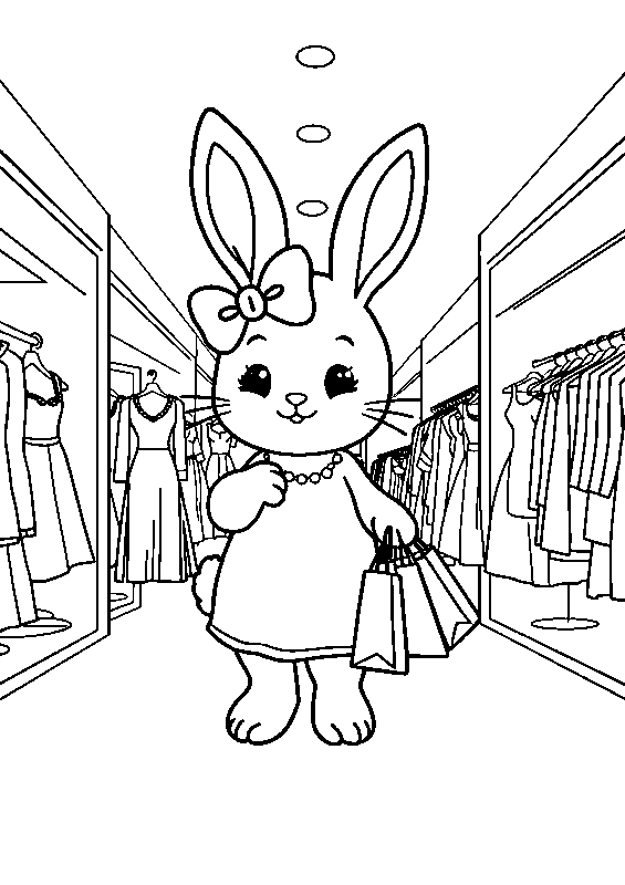 Kawaii hase beim kleidungseinkauf Malvorlage