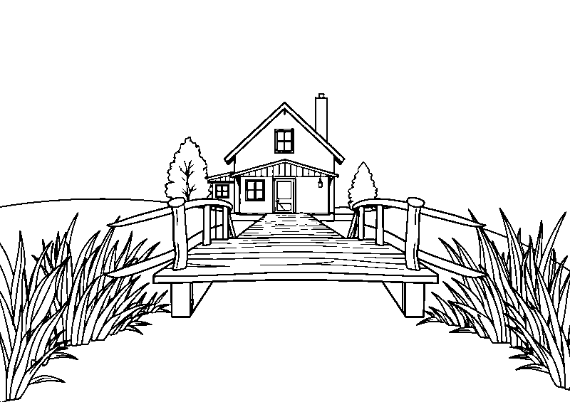 Wooden bridge to house coloring page