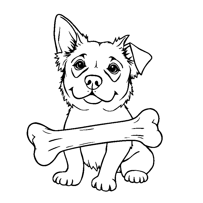 Happy Dog with Bone coloring page