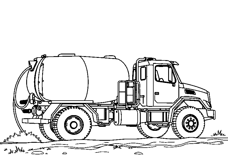 Camion arroseur au chantier coloriage