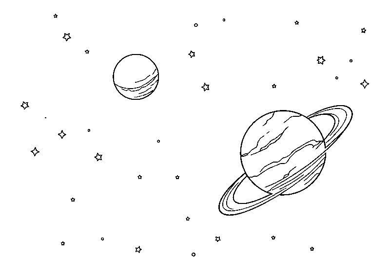 Space scene with planets and stars coloring page