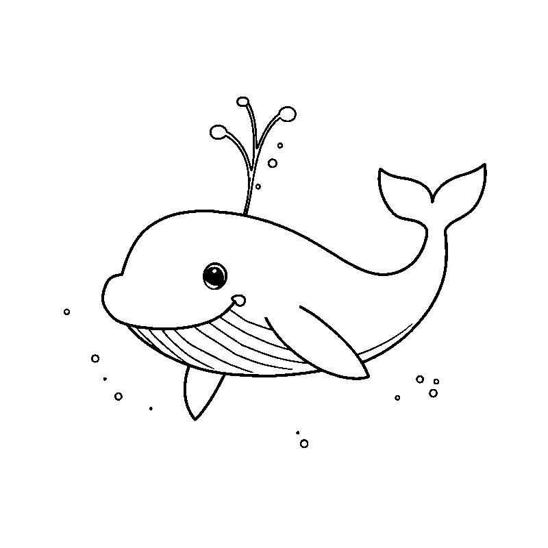 Smiling whale with water splash coloring page