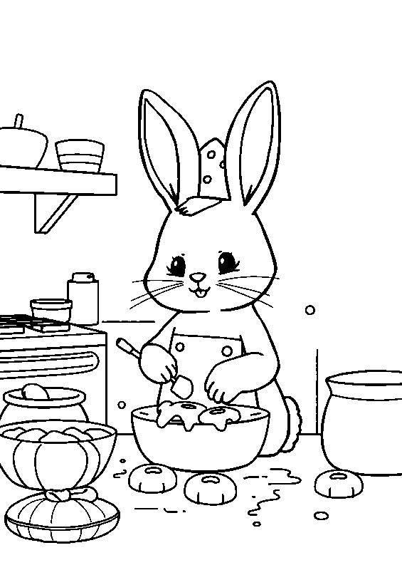 Niedlicher Hase backt Kekse Malvorlage