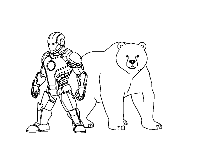 Iron man next to bear coloring page