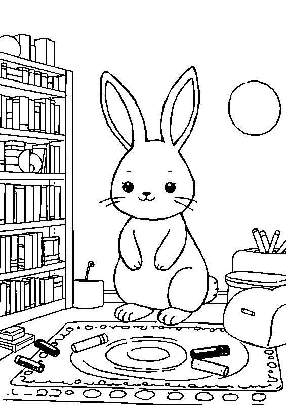 Tatlı kawaii tavşan çizimi boyama sayfası