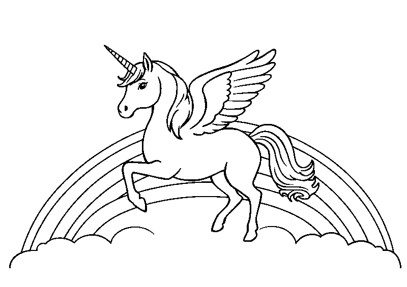 Единорог с крыльями на радуге coloring page