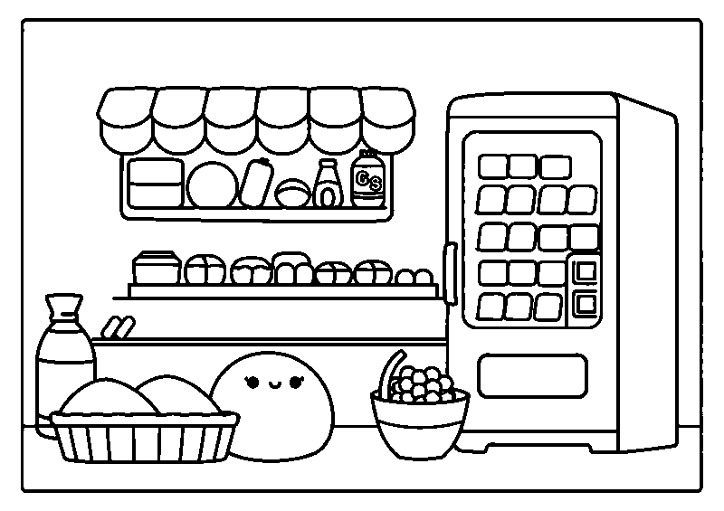 Tienda de conveniencia japonesa kawaii dibujo para colorear