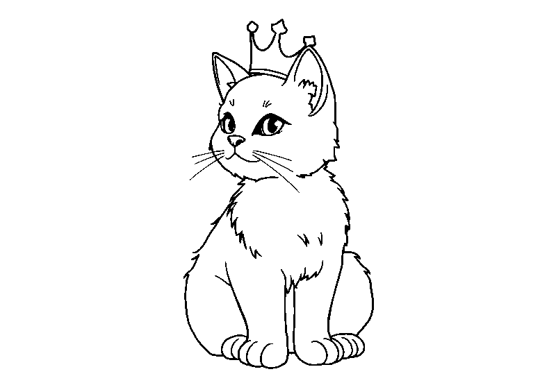 King kitten on throne coloring page