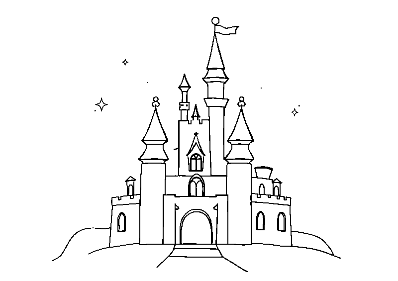 Princess castle with stars coloring page