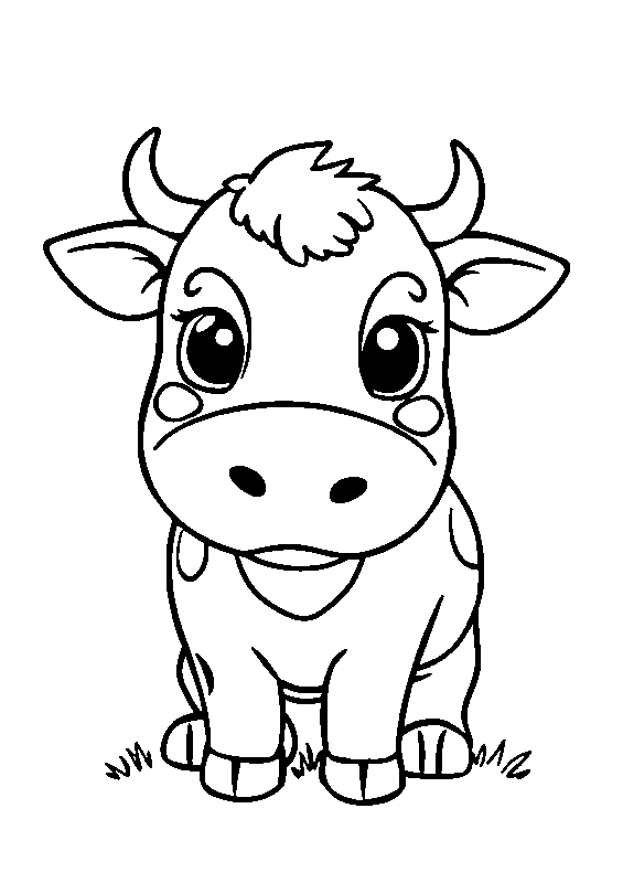Kawaii cow in simple lines coloring page