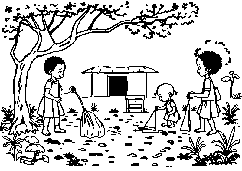 African schoolyard clean and dirty coloring page