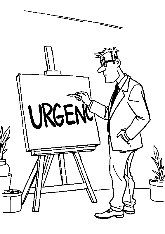 Businessman painting urgency on canvas coloring page