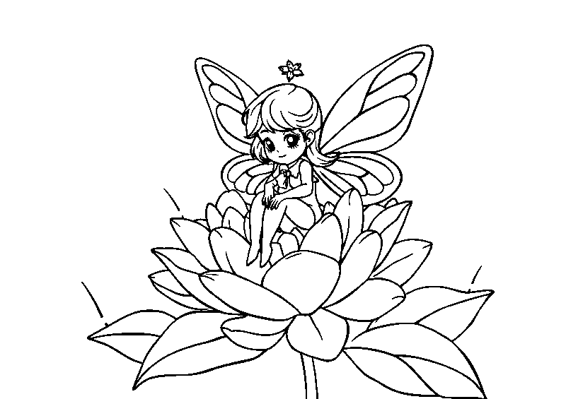 Cute flower fairy on bloom coloring page