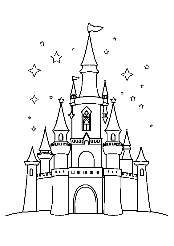 Princess castle with stars coloring page