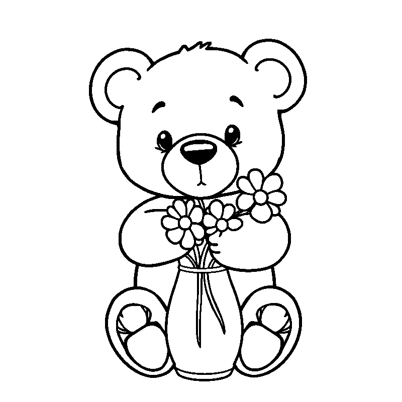 Teddy carino con vaso di fiori disegno da colorare