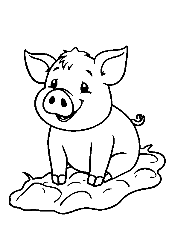 Cerdito revolcándose en el barro dibujo para colorear