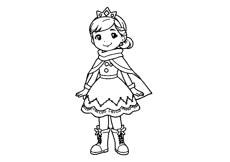 Princess in winter dress and cape coloring page