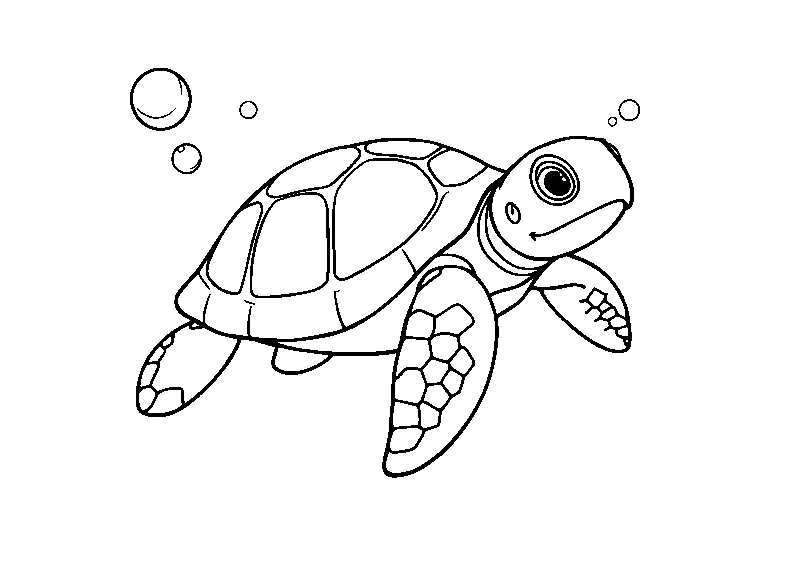 Tartaruga bebé che nuota con bolle disegno da colorare