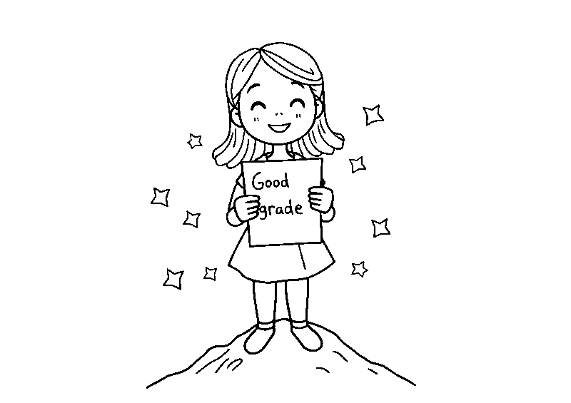 Girl celebrating her achievement coloring page