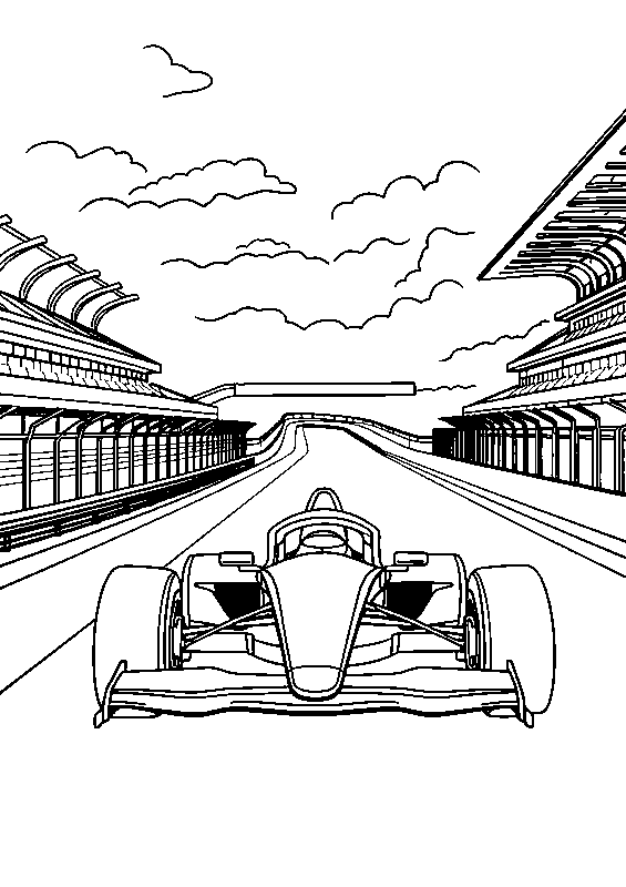 Formula 1 race track with stands coloring page