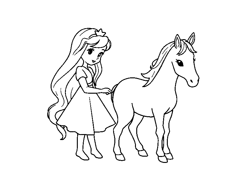 Принцесса с малышом-конём раскраска