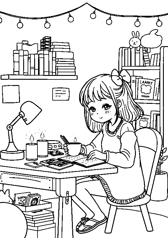 Niña escribiendo en su diario dibujo para colorear