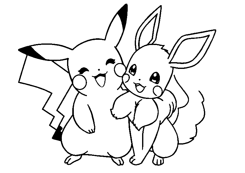 Pikachu and Eevee Hugging Friends coloring page
