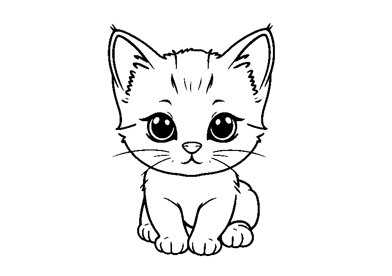 Милый котёнок играет раскраска