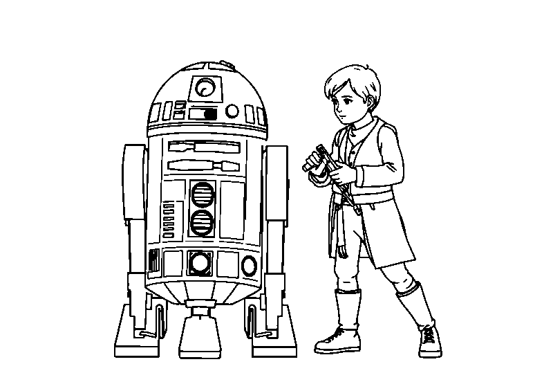 R2-D2 and Luke Skywalker Adventure coloring page