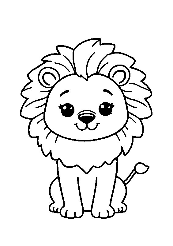 Leone kawaii con criniera soffice disegno da colorare