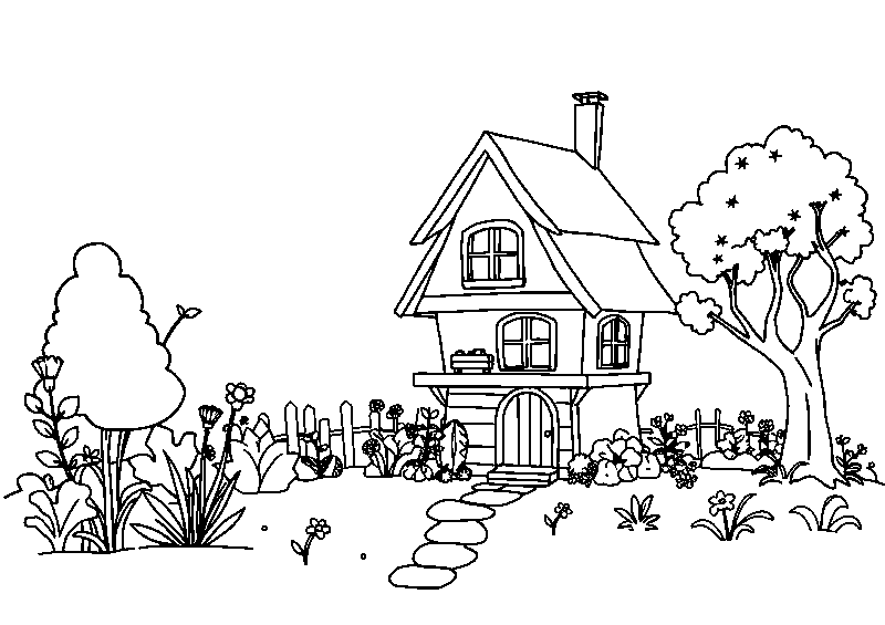 Enchanted Garden Tree House coloring page