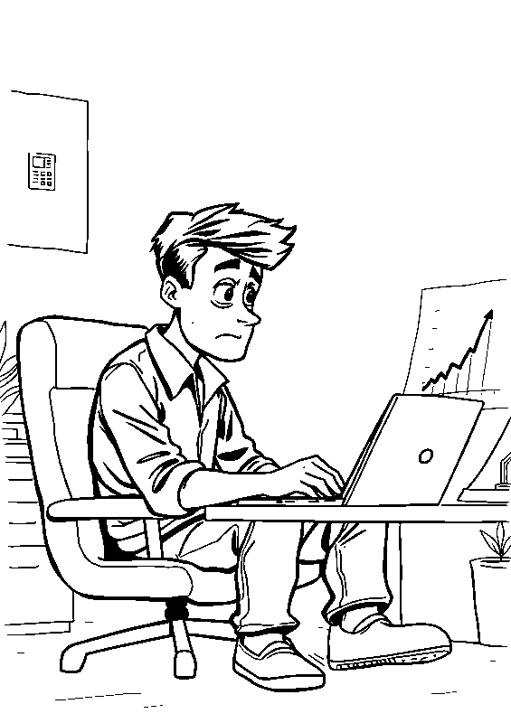 Tired entrepreneur in dark office coloring page