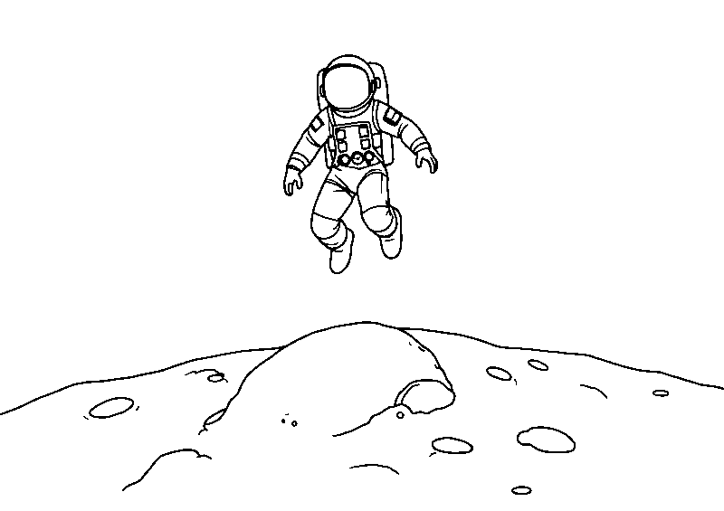 Astronaut jumping on moon coloring page