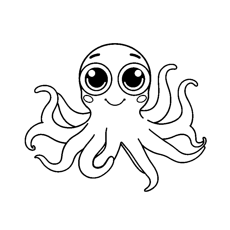 Cute professional octopus with big eyes coloring page