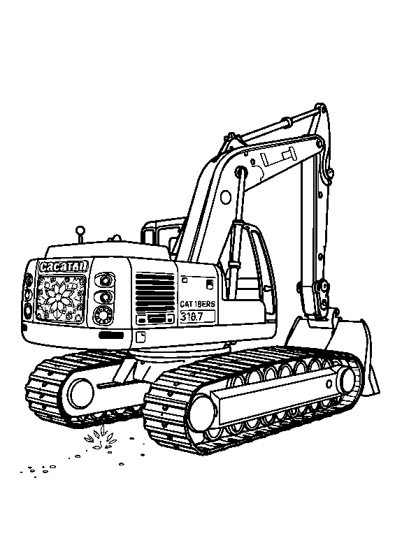 Beautiful excavator at work coloring page