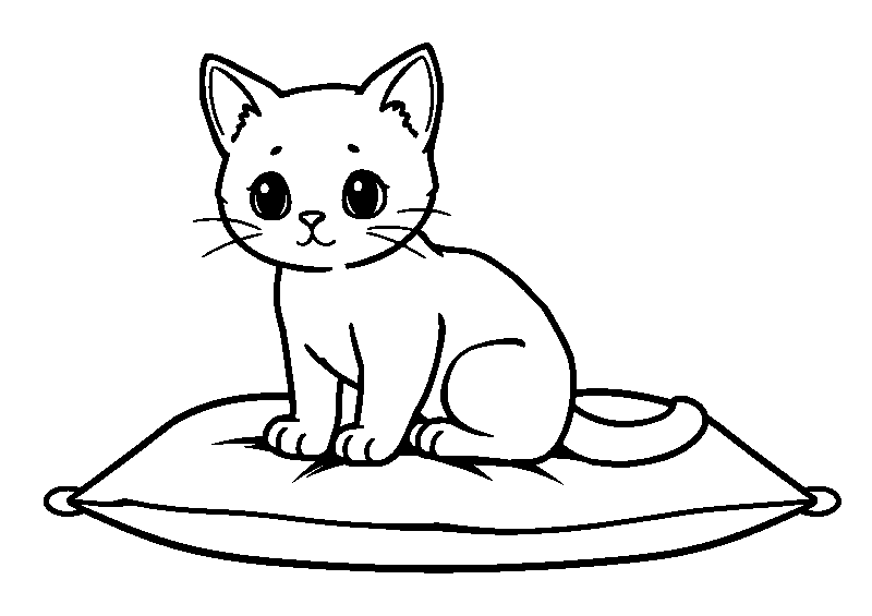 Cute cat on pillow coloring page