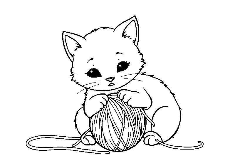 Cat with yarn ball coloring page