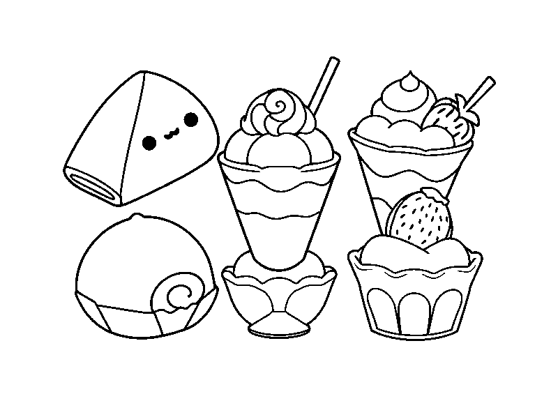 Dulces japoneses kawaii dibujo para colorear