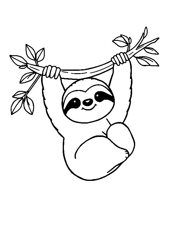 Glückliches kawaii faultier am ast Malvorlage