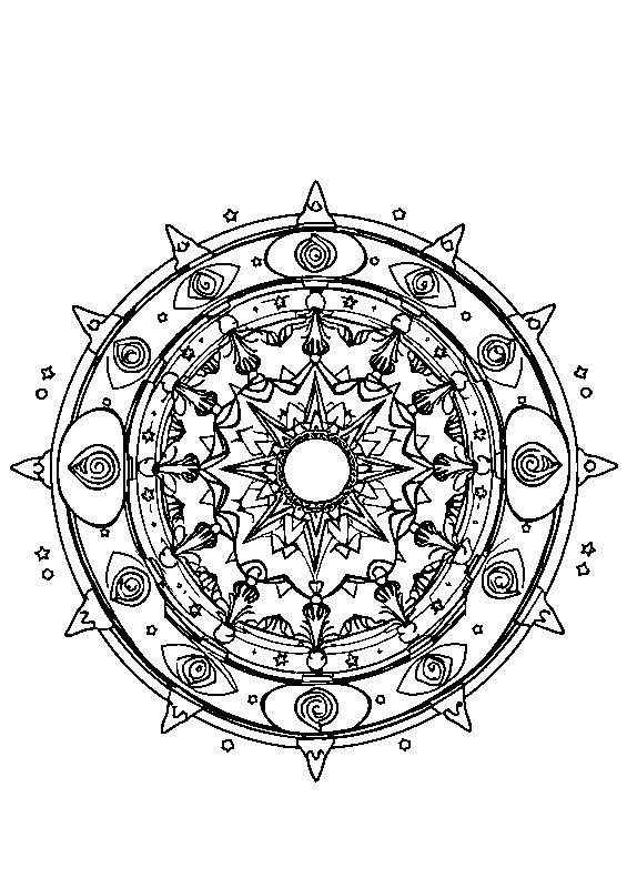 Kosmische mandala mit monden und sternen Malvorlage