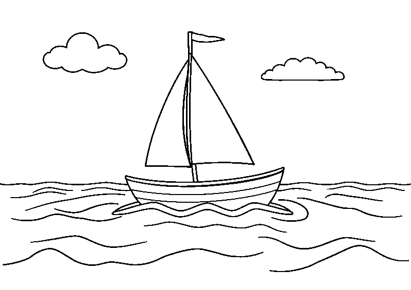 Sailboat on gentle waves coloring page