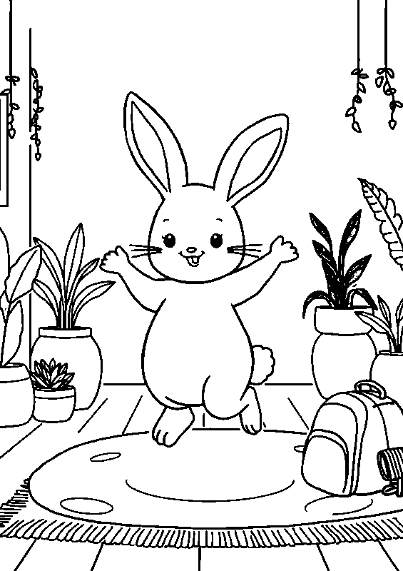 Niedliches hase tanzt im tanzraum Malvorlage