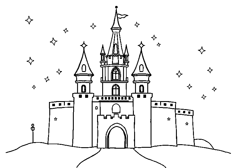 Castillo de princesa con estrellas dibujo para colorear