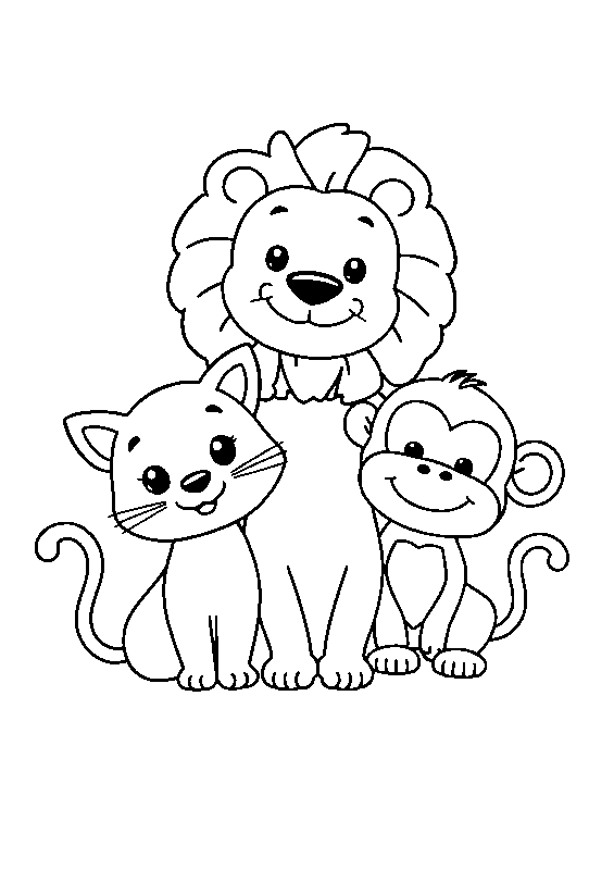Cute cat puppy lion monkey coloring page