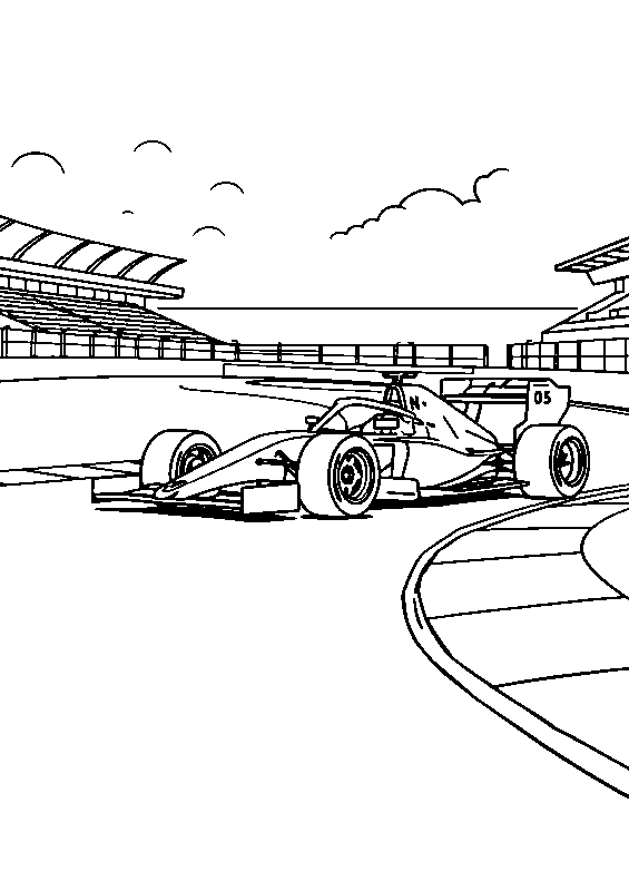Circuit de formule 1 au virage coloriage