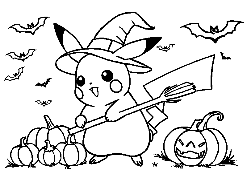 Halloween Witch Pikachu Adventure coloring page